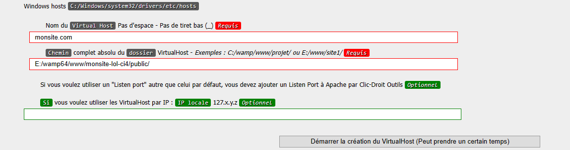 page virtual host wamp